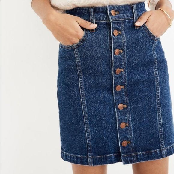 NWT Madewell Size 31 Denim Jean Button Front Straight Mini Skirt Pfeiffe… - Picture 5 of 15